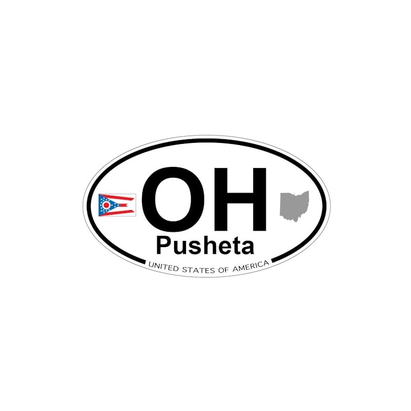 US Decal, Inc. Pusheta, Ohio Oval Sticker with State Flag