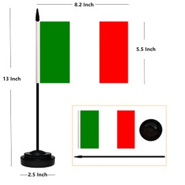 Italy Desk Flag Set, 2 Pack Italian Table Office Flags, Small Mini Desktop Flag With 12" Solid Black Pole, Black Base, Miniature Desktop Flag