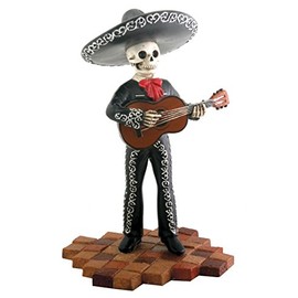 Skeleton Skull Black Mariachi Band Guitar Figurine Collectible