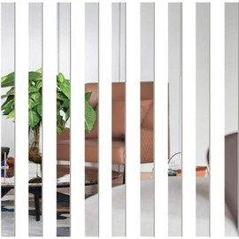 10 Pcs White Mirror Wall Stickers Striped Design Mirror Art Tile Decal DIY Self Adhesive Wall Line Border Decals Removable Acrylic Mirror Sheets Wall Sticker Stickers and Murals for Home Decor 5*20cm