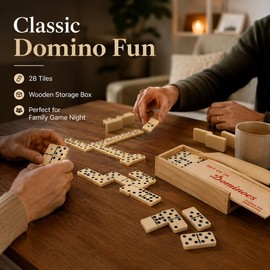 Double 6 Dominoes Set for Family Game Night – 28-Tile Classic Board Game with Natural Wooden Storage Box