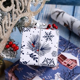 LeZakaa Christmas Wrapping Paper Roll - Mini Roll - 3 Rolls - 17 Inch X 120 Inch Per Roll - Deer, Bird, Snowflake Holiday Collection with Embossed