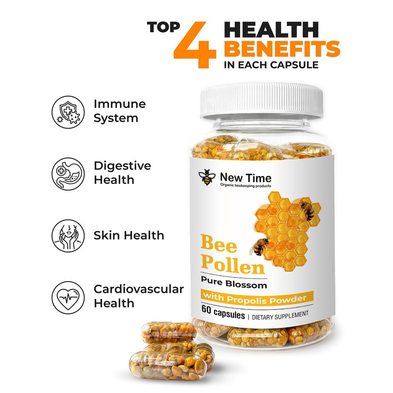 Bee Pollen Capsules with Propolis – Organic Supplement for Energy,