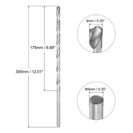 sourcing map 9mm Twist Drill Bits, High-Speed Steel Straight Shank Extra Long Drill Bit 305mm Length for Wood Plastic Aluminum