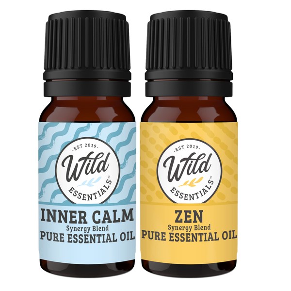 Wild Essentials Inner Calm and Zen 100% Pure Essential Oil Blend Combo Pack, Two 10 ml Bottles, Therapeutic Grade All Natural Aromatherapy, Great for Relaxation, Meditation and Stress, Made in the USA