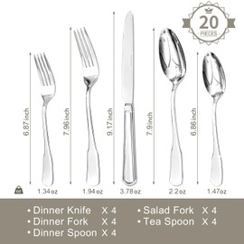 HIKAA Premium Silverware Set, Stainless Steel Flatware Set with Wide-Based Handles for Comfort & Durability, Forks & Spoons Cutlery Silverware Set (20PCS)