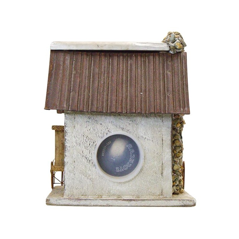 Nature Creations Stone Chimney Bird Cottage, White – Handcrafted Wooden