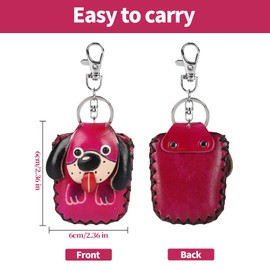 ZZBBFDJY Vintage Leather AirTag Holder Keychain,Genuine Cowhide Air Tag Case with Metal Keyring, Handcrafted AirTag Accessories Cover with Floral & Animal Pattern(Rose Red Dog)