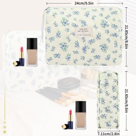 Makeup Bag Quilted Makeup Bags, Floral Cosmetic Bag for Women, Cute Cotton Makeup Bag, Flower Travel Toiletry Organizer Bag (LSHH)