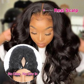 NZINZI Ombre V Part Wig Human Hair Body Wave Brown Wig Upgrade U Part Human Hair Wig with Clips Glueless Wigs Human Hair Clip in Half Wigs No Leave Out Highlight Wig Human Hair 180% Density 22 inch