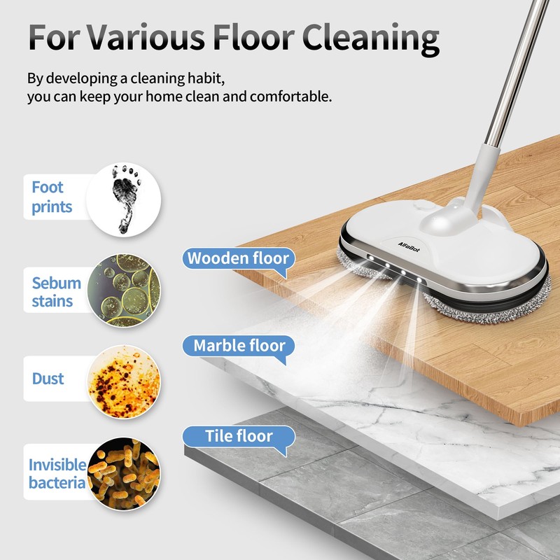 Electric Mop, AlfaBot WS-24 Cordless Spin Mop for Floor Cleaning,