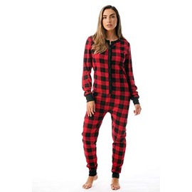 #followme Women's Printed Henley Thermal Onesie 6744-10195-RED-L