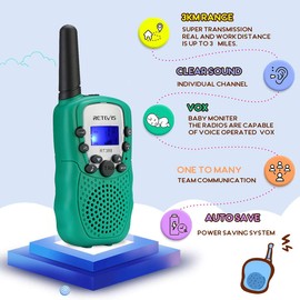Retevis RT388 Children's Walkie Talkie PMR446 8 Channels Radio with LCD Display Torch Walkie Talkie Children Gifts Toy for Girls Boys, Green