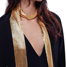 OhMill Glitter Scarf Metal Sequin Scarf Necklaces for Women Sequins Neck Tie Scarf Gold Scarf for Women Neckerchief Scarf 63"