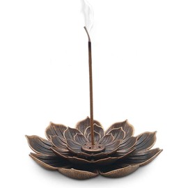 Lotus Incense Holder, Brass Incense Sticks Holder, Stick Incense Holder Coils/Cone Incense Holder, 6 Incense Holes with Detachable for Ash Catcher and Zen Decoration