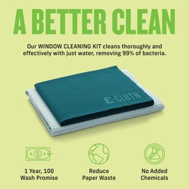 E-Cloth Window Cleaning Cloth - Eco Packaging - Glass Cleaning Cloth, Streak-Free Windows with Just Water, Microfiber Towel Kit for Windows, Car Windshield, Mirrors - Winter Green
