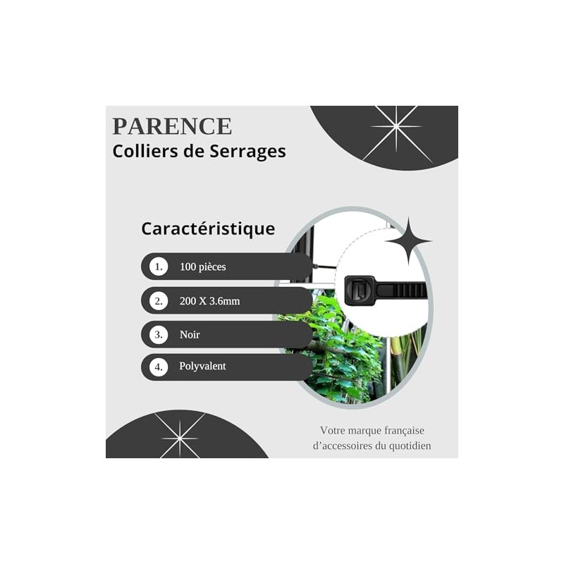 PARENCE. - Set of 100 Plastic Cable Ties - 100