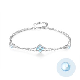 FH.bird Blue Topaz Bracelet, Women's November Birthstone, Four Leaf Clover, Lucky Flower, 925 Silver, Hypoallergenic Bracelet, Blue, Simple Accessory, Mother's Wife, Girlfriend, Gift, Birthday, Silver
