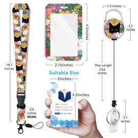 Cute Cat Hidden in The Flowers Badge Holder with Retractable Reel and Breakaway Lanyard，Badge Clips Retractable Heavy Duty Badge Reel，ID Holder with Breakaway Lanyard for School Nurse Office Teen ﻿