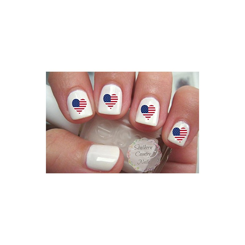 American Flag Heart Nail Art Decals United States USA