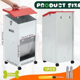 Willinglong 50 lb Automatic Dog Feeder for Large Breed with Wheels Galvanized Gravity Dog Food Dispenser Outdoor Pet Self Feeding, Easy to Move with Rolling Wheels