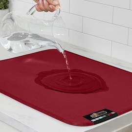 GORILLA GRIP Ultra Water Absorbent Microfiber Dish Drying Mat, 18x32, Quick Dry Thick Mesh, Slip Resistant Pad for Sink Dishes or Under Rack, Kitchen Counter Accessories, Machine Wash Mats, Red