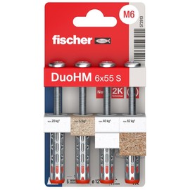 fischer DuoHM 572913 Cavity Dowel 6 x 55 S PZ with Metric Flat Head Screw and PZ Drive for Mounting TV Brackets, Lights, Wall Shelves etc. in Panel Building Materials (Pack of 4)