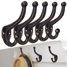 rumdraw 5-Pack Rustic Wall Hooks Heavy Duty。 Antique Bronze Cast Iron Hook ，Coat Hook, Purse Rack, Hat Hooks.