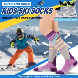 ANTSANG Kids Merino Wool Ski Socks for Boys Girls Teen Thermal Warm Thick Winter Hiking Knee High Socks Stocking Stuffers for Snowboarding Skiing(Assorted B,4-7 Y)