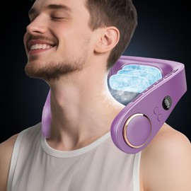 Neck Fans that Blow Cold Air Rechargeable,Wearable Around Wireless Bladeless Personal Cooling Device,Head Neck Coolers for Women Men Kids Dad Mom Extremely Hot Weather Indoor Outdoor Dark Purple