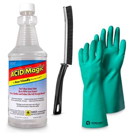 Extra Mile at Home Acid Magic 32 oz Cleaner Bundle with Durable Gloves, and Grout Brush for Tile, Pools, Concrete-Made in the USA