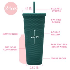 24oz DIY Studded Tumbler.Matte Greenblack Studded Tumbler with Lid and Straw.Reusable Double Walled Insulated Travel Tumbler.Plastic Acrylic Pastel Colored Tumbler Cup for Iced Coffee Smoothie.