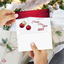 2022 Happy New Year Cards & Envelopes | Christmas, Holiday, Xmas, New Year's Red Thank You Greeting Card Set – 25 Half Fold Cards & A7 Envelopes | 5 x 7 Inches