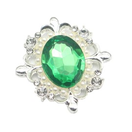 3PCS 31x34mm Oval Pearl Rhinestone Alloy Buttons Flatback Embellishments Decorative Button for Dress Jewelry Brooch Earring Accessory (Green)