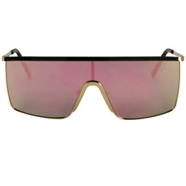 Oversized Flat Top Square VINTAGE RETRO SHIELD VISOR Style Aviator SUNGLASSES (Pink Mirror)