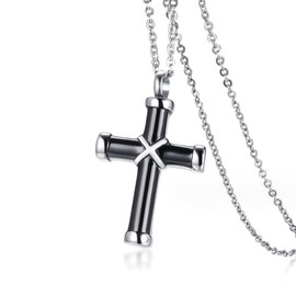 CikSco Stainless Steel Cross Cremation Ashes Urn Pendant Necklace Jewelry Lord’s Prayer Cross Ashes Necklaces Memorial Keepsake with Filling Kit (Silver Tone)