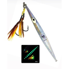 Man I Love Fishing Glow Jigs Fast Pitch Slow Pitch Vertical Knife Jig Jigging 200 grams Glow 200g Rigged with Assist hooks with glow squids Slow Pitch Jigging SPJ Lures Ocean Saltwater Deep 7oz Uptown