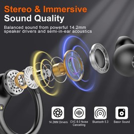 Wireless Earbuds, Ltinist Bluetooth 5.3 Headphones, Wireless Earphones 75H Playtime and HiFi Stereo Sound with Mic, Dual LED Display, IP7 Waterproof in Ear EarHooks, USB-C, Headsets for Sport, Running