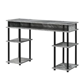 Maykoosh Victorian Virtue No Tools Desk Home Office Desk with Shelves, Corner Shelf Vanity Desk Computer Desk Nail Table for Nail Tech - 47.25" L x 15.75" W x 30" H, Gray Marble/Black
