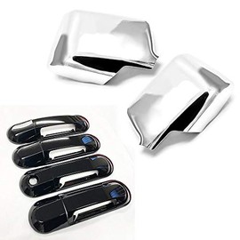 S SIZVER Chrome 2pcs Full Mirror Covers+Glossy Black 8pcs Door Handle Covers Compatible with 2006-2010 Ford Explorer+Sport Trac Mercury Mountaineer