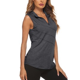 Koscacy Women's Sleeveless Golf Tennis Polo Shirts Zip Up Dry Fit Workout Tank Tops Pure Black XX-Large