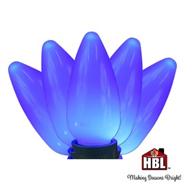 Holiday Bright Lights C9 LED Bulbs - 25 Opaque Blue Bulbs, Dimmable Indoor/Outdoor Patio String Lights Porch Decor