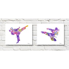 Set of 2 Karate Girl Abstract Watercolor Art Prints by Artist DJ Rogers