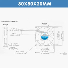 WINSINN DC 80mm Fan 24V 8020 Dual Ball Bearing Brushless Cooling 80x20mm 2PIN (Pack of 2Pcs)