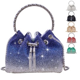 TOPALL Clutch Glitter Women's Silver Evening Bag, Handbag Diamond Bag Shoulder Bag Silver Elegant with Zip Rhinestone Clutches Wallet Shoulder Bag for Party Leisure Date, Evening Bag Blue