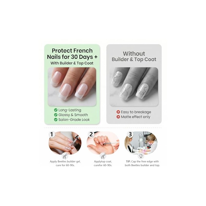 Uñas postizas francesas de presión, cortas, cuadradas, cromadas, 120 unidades.