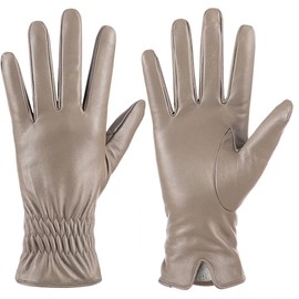 Womens Genuine Sheepskin Leather Gloves, Winter Warm Touchscreen Texting Cashmere Lined Driving Motorcycle Dress Gloves (Khaki, M)