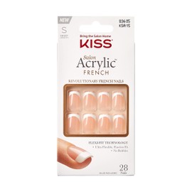 KISS Salon Acrylic French French Manicure Fake Nails Kit - Bonjour, Short - Acrylic Infused Technology, Strong, Professional, Salon Quality, Flawless DIY Manicure, Bubble Free, Durable | 28 Count