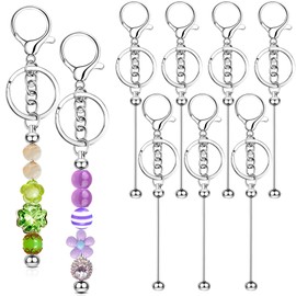 7 Pcs Beadable Keychains Bars Idea Blank Keychains Bulk Cute Metal Beaded Keychain for Craft DIY Jewelry Making Gift Accessories,Silver
