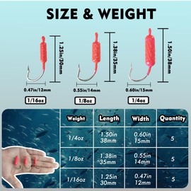 Eupheng UV Glow in Dark Yellowtail Snapper Jigs, 15PCS 1/4oz, 1/8oz, 1/16oz Weighted Jig Head with Stainless Steel Hook Yellowtail jig Hook for Saltwater and Freshwater Fishing